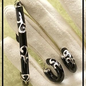 VTG Sterling Inlay Bracelet & Earring Set Black